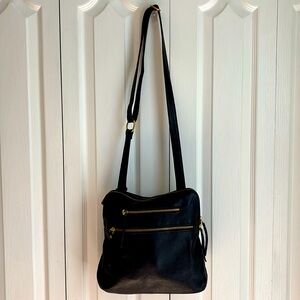 Levenger Black Leather Crossbody Purse